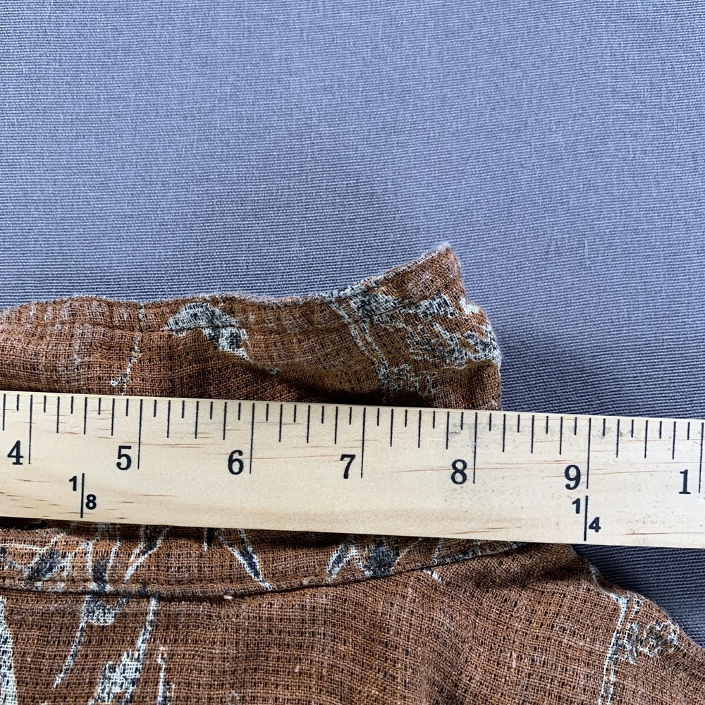 Chicos Design Shirt Womens Sz 3 / XXL Brown Linen Asian Print Button Front Top - Picture 9 of 13